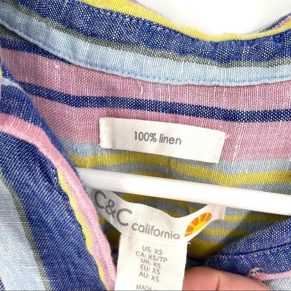 C&C California 100% Linen Multicolor Striped Button Down Top - Picture 6 of 6